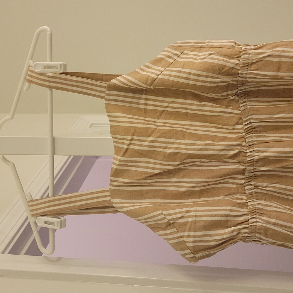 Tan with White Stripe Bib Wideleg Overalls